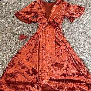 Velvet orange wrap dress